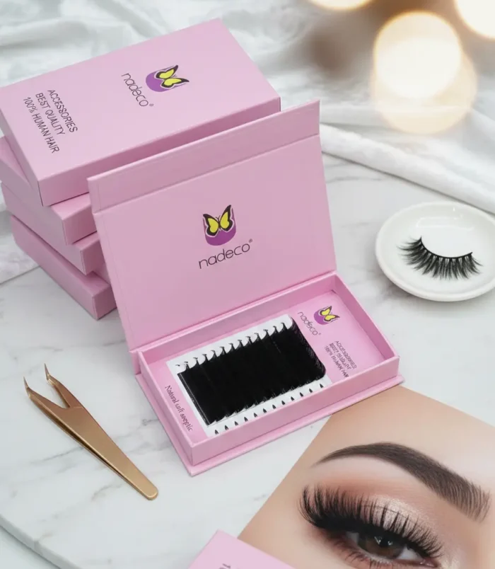 Nadeco Human Hair Eyelashes Extension 12 Row 12 mm PINK