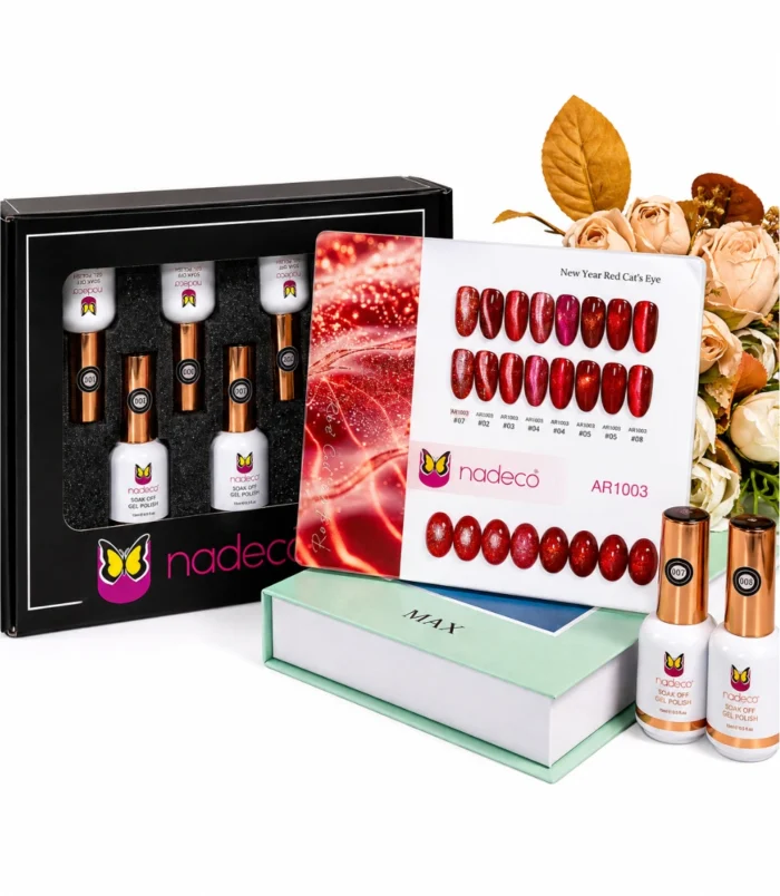 Nadeco New Year Red Cat's Eye Soak-Off Gel Polish Set – 8 Shades
