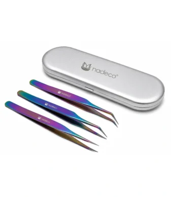 Nadeco 3 Pcs Precision Tweezers Set with Metal Case
