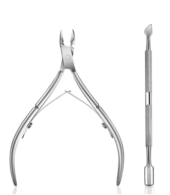 nadeco Stainless Steel Cuticle Nipper and Pusher Set, Professional Nail Cutter with Double-Ended Cuticle Remover Tool