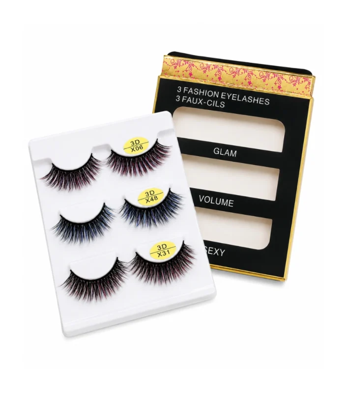 Premium 3 Pairs Colored False Eyelashes – Glam, Volume & Sexy -1