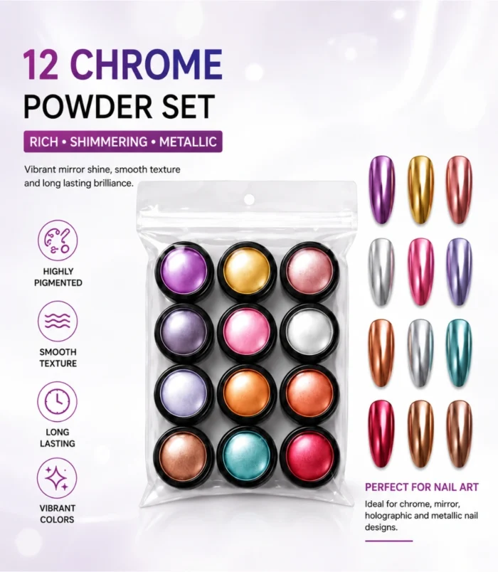 Nadeco Chrome Nail Powder Set – 12 Colors - 2 Nadeco Chrome Nail Powder Set – 12 Colors - 2