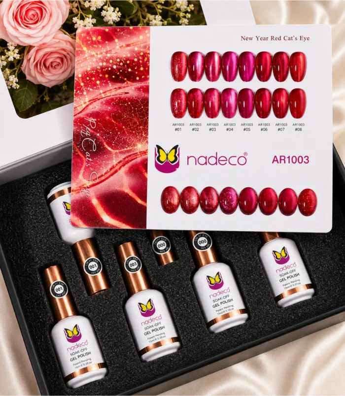 Nadeco New Year Red Cat's Eye Soak-Off Gel Polish Set – 8 Shades - 2