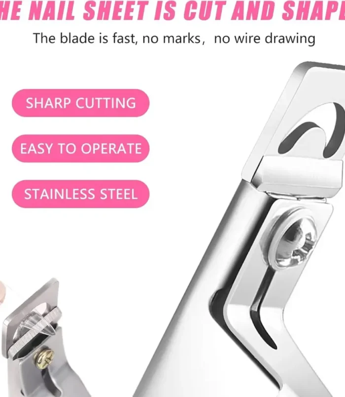 Click to see full view nadeco Acrylic Nail Tip Cutter, Stainless Steel, Pink Handle, Manicure Tool for False Nails