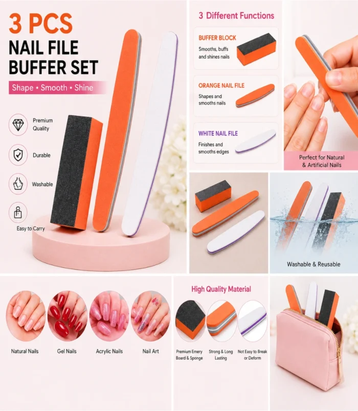 Nadeco Professional 3 Pcs Nail Buffer & Nail File Set - 2 Nadeco Professional 3 Pcs Nail Buffer & Nail File Set - 2