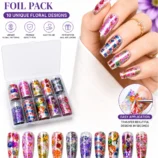 NADECO Floral Nail Art Transfer Foil Set – 10 Assorted Designs -2