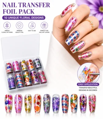 NADECO Floral Nail Art Transfer Foil Set – 10 Assorted Designs -2