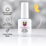 NADECO UV Gel Top Coat 15ml – No Wipe High Shine Gel Top Coat for Gel Nail Polish, Long Lasting Glossy Finish, UV/LED Cure Nail Art Sealant - 2