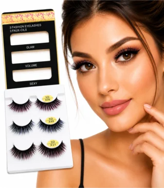 Premium 3 Pairs Colored False Eyelashes – Glam, Volume & Sexy -2