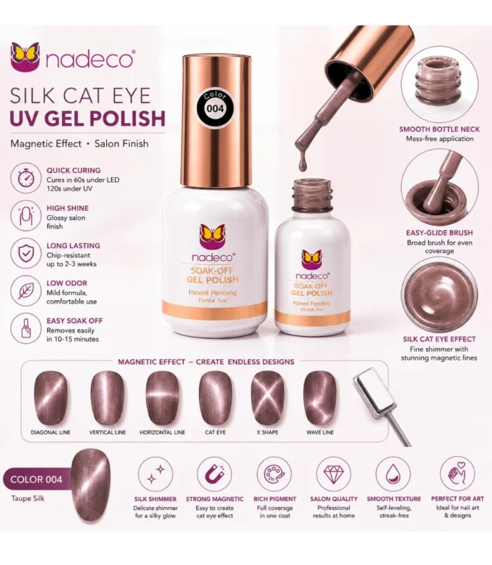 nadeco Soak-Off Gel Polish, Silk Cat Eye UV Formula, Color 001, 15ml_AR1005#4 (Dusty Mauve Cat Eye) nadeco Soak-Off Gel Polish, Silk Cat Eye UV Formula, Color 001, 15ml_AR1005#4 (Dusty Mauve Cat Eye)