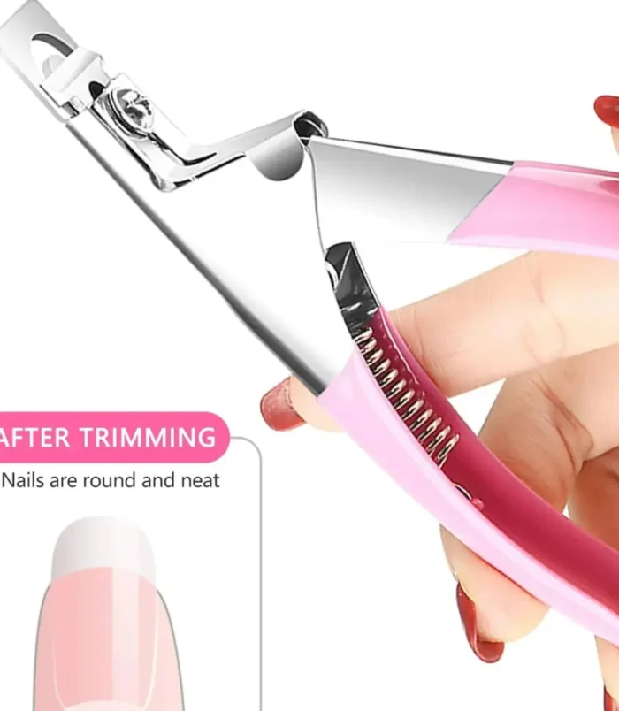 Click to see full view nadeco Acrylic Nail Tip Cutter, Stainless Steel, Pink Handle, Manicure Tool for False Nails