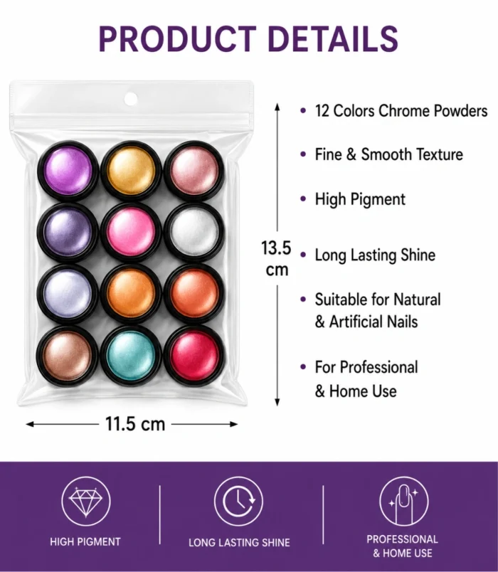 Nadeco Chrome Nail Powder Set – 12 Colors - 3 Nadeco Chrome Nail Powder Set – 12 Colors - 3