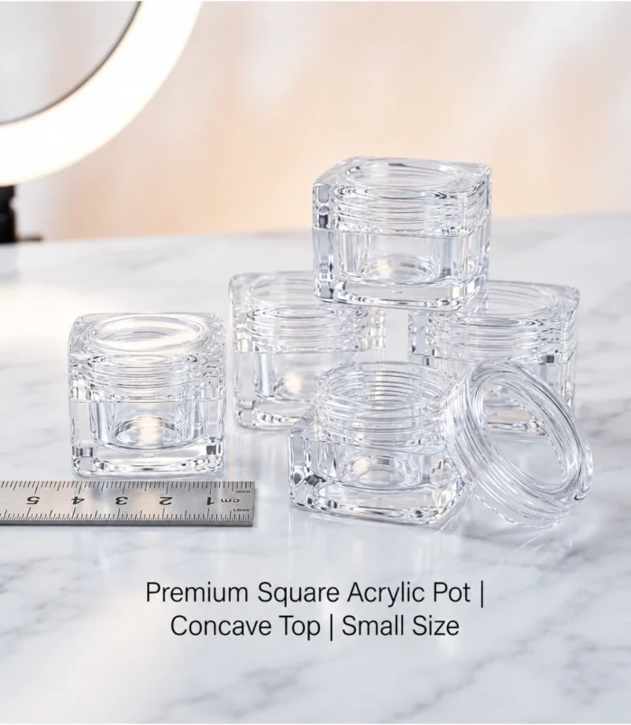 Nadeco Clear Square Empty Nail Art Storage Jars – Pack of 5 - 3 Nadeco Clear Square Empty Nail Art Storage Jars – Pack of 5 - 3