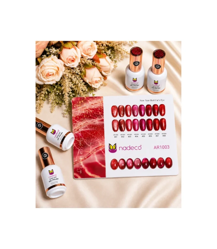 Nadeco New Year Red Cat's Eye Soak-Off Gel Polish Set – 8 Shades - 3