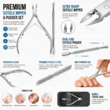 nadeco Stainless Steel Cuticle Nipper and Pusher Set, Professional Nail Cutter with Double-Ended Cuticle Remover Tool