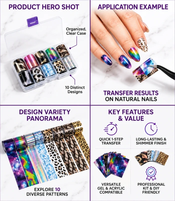 NADECO Nail Transfer Foil Set – 10 Pieces -3