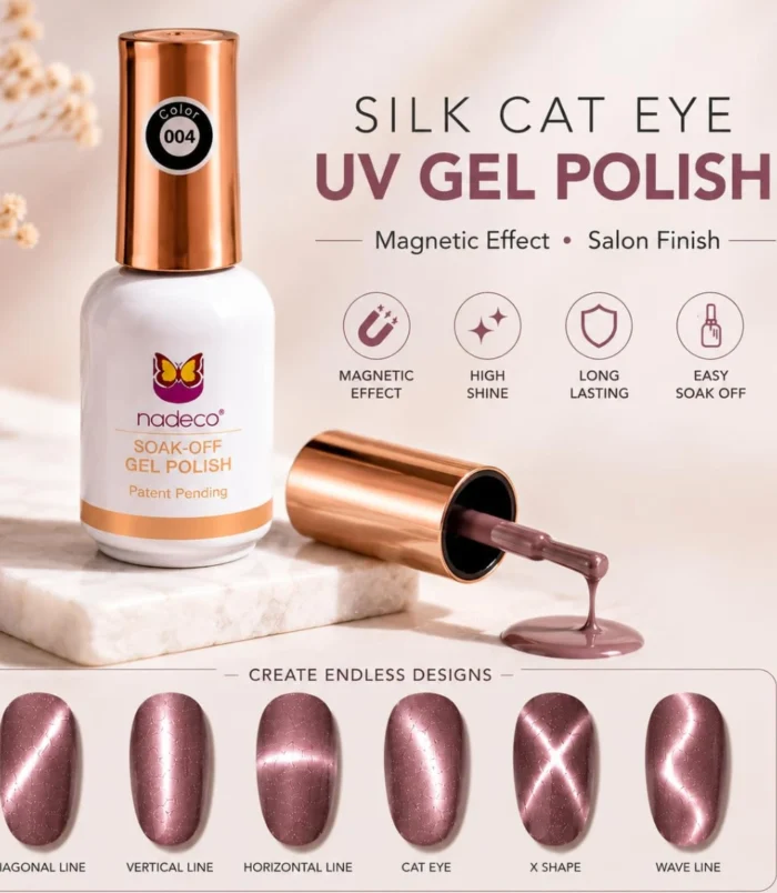 nadeco Soak-Off Gel Polish, Silk Cat Eye UV Formula, Color 001, 15ml_AR1005#4 (Dusty Mauve Cat Eye) nadeco Soak-Off Gel Polish, Silk Cat Eye UV Formula, Color 001, 15ml_AR1005#4 (Dusty Mauve Cat Eye)