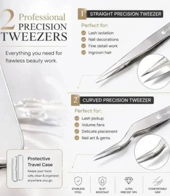 Nadeco Stainless Steel Precision Tweezers for Eyelash Extensions Nadeco Stainless Steel Precision Tweezers for Eyelash Extensions