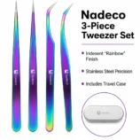 Nadeco 3 Pcs Precision Tweezers Set with Metal Case - 4
