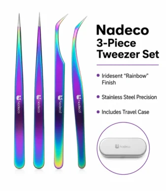 Nadeco 3 Pcs Precision Tweezers Set with Metal Case - 4