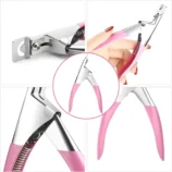 Click to see full view nadeco Acrylic Nail Tip Cutter, Stainless Steel, Pink Handle, Manicure Tool for False Nails