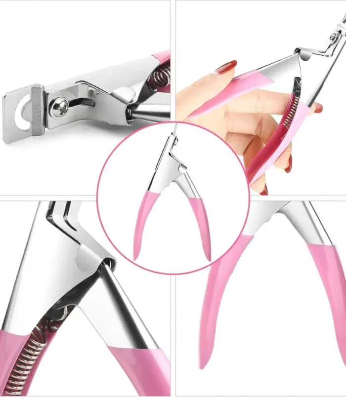 Click to see full view nadeco Acrylic Nail Tip Cutter, Stainless Steel, Pink Handle, Manicure Tool for False Nails