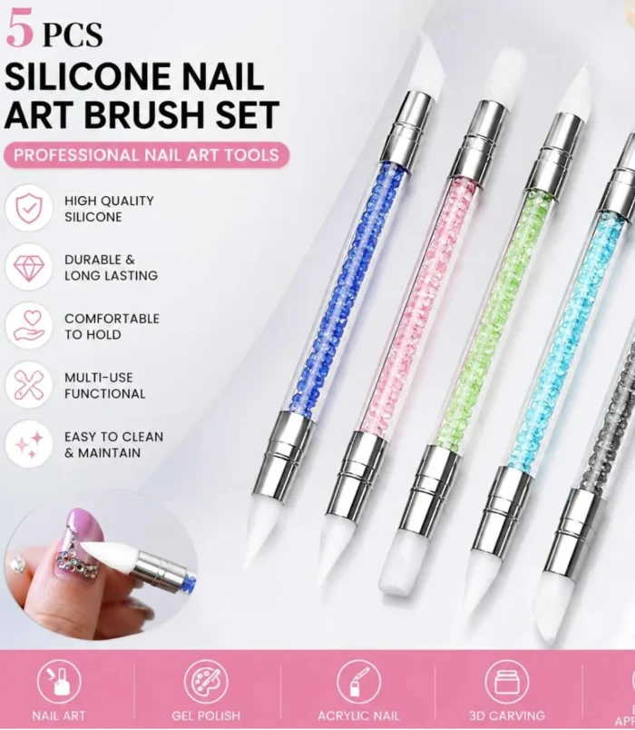 Nadeco Nail Art Dual-End Silicone Brush Pen Pack of 5