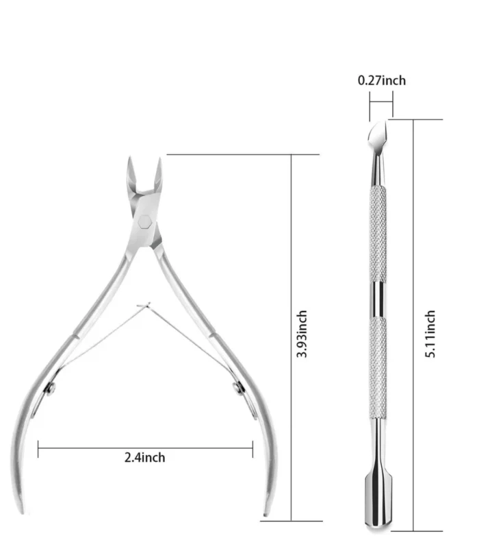 nadeco Stainless Steel Cuticle Nipper and Pusher Set, Professional Nail Cutter with Double-Ended Cuticle Remover Tool
