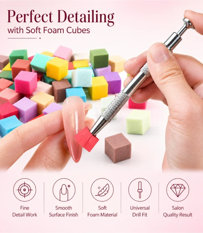 Nail Ombre Sponge Cubes with Dual-Ended Grabbing Pen – 100 Pcs -4