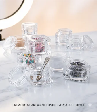 Nadeco Clear Square Empty Nail Art Storage Jars – Pack of 5 - 4