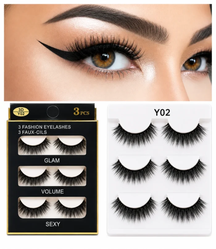 3D Faux Mink False Eyelashes – 3 Pairs, 3 Styles -4