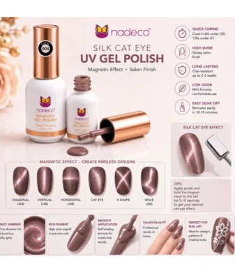 nadeco Soak-Off Gel Polish, Silk Cat Eye UV Formula, Color 001, 15ml_AR1005#4 (Dusty Mauve Cat Eye)