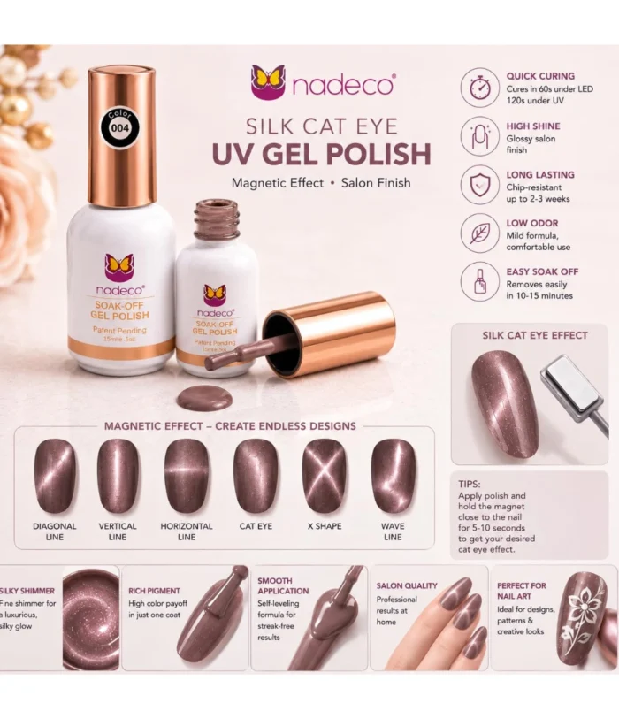 nadeco Soak-Off Gel Polish, Silk Cat Eye UV Formula, Color 001, 15ml_AR1005#4 (Dusty Mauve Cat Eye) nadeco Soak-Off Gel Polish, Silk Cat Eye UV Formula, Color 001, 15ml_AR1005#4 (Dusty Mauve Cat Eye)