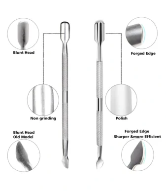 nadeco Stainless Steel Cuticle Nipper and Pusher Set, Professional Nail Cutter with Double-Ended Cuticle Remover Tool