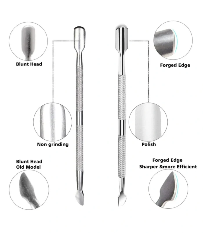 nadeco Stainless Steel Cuticle Nipper and Pusher Set, Professional Nail Cutter with Double-Ended Cuticle Remover Tool