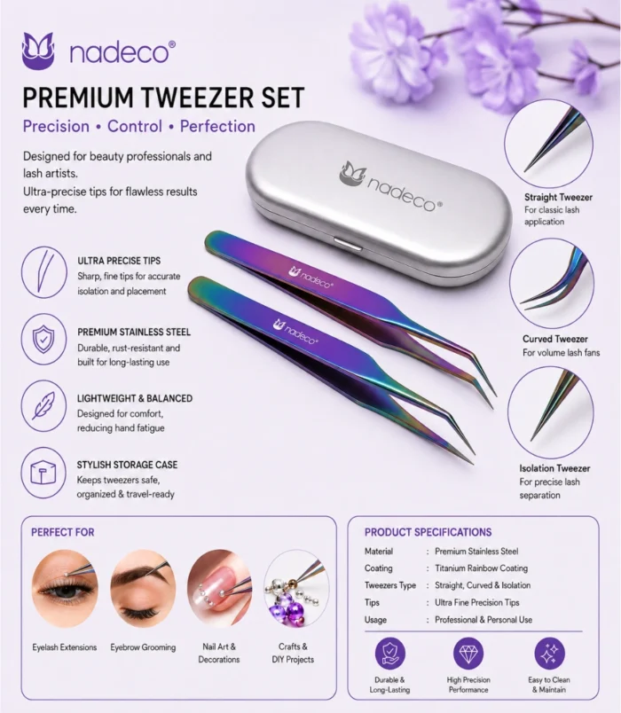 Nadeco 3 Pcs Precision Tweezers Set with Metal Case - 5 Nadeco 3 Pcs Precision Tweezers Set with Metal Case - 5