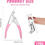 Click to see full view nadeco Acrylic Nail Tip Cutter, Stainless Steel, Pink Handle, Manicure Tool for False Nails
