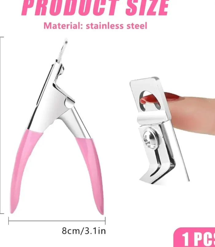 Click to see full view nadeco Acrylic Nail Tip Cutter, Stainless Steel, Pink Handle, Manicure Tool for False Nails