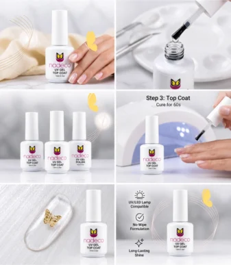 NADECO UV Gel Top Coat 15ml – No Wipe High Shine Gel Top Coat for Gel Nail Polish, Long Lasting Glossy Finish, UV/LED Cure Nail Art Sealant – 6 NADECO UV Gel Top Coat 15ml – No Wipe High Shine Gel Top Coat for Gel Nail Polish, Long Lasting Glossy Finish, UV/LED Cure Nail Art Sealant - 6