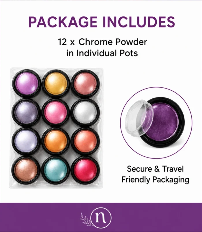 Nadeco Chrome Nail Powder Set – 12 Colors - 8 Nadeco Chrome Nail Powder Set – 12 Colors - 8