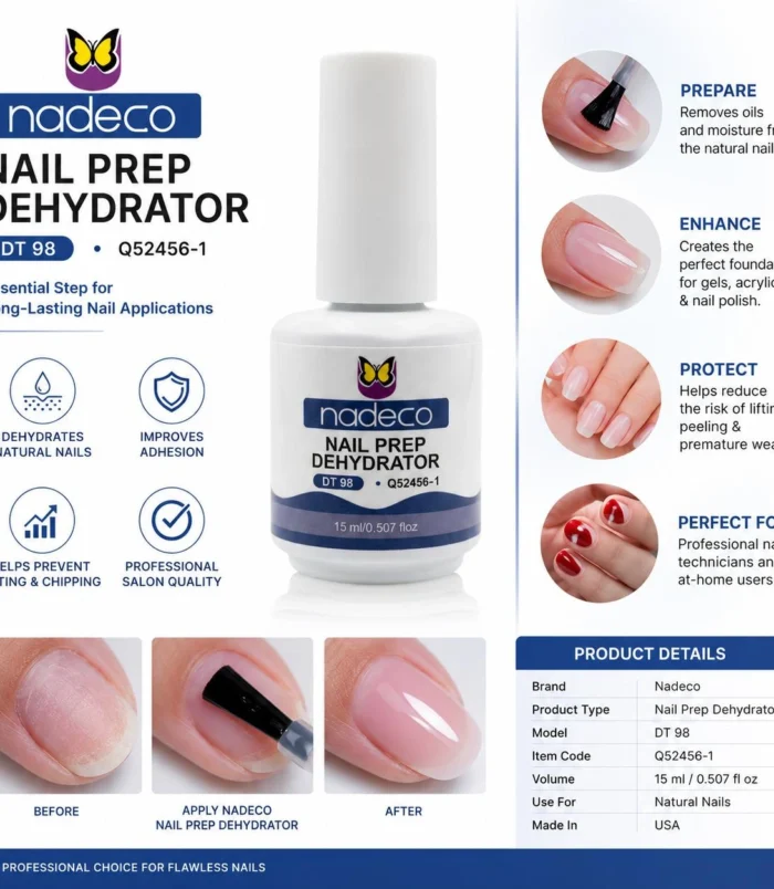 Nadeco Nail Prep Dehydrator, 15ml, Removes Oil for Strong Adhesion, Long-Lasting Manicure