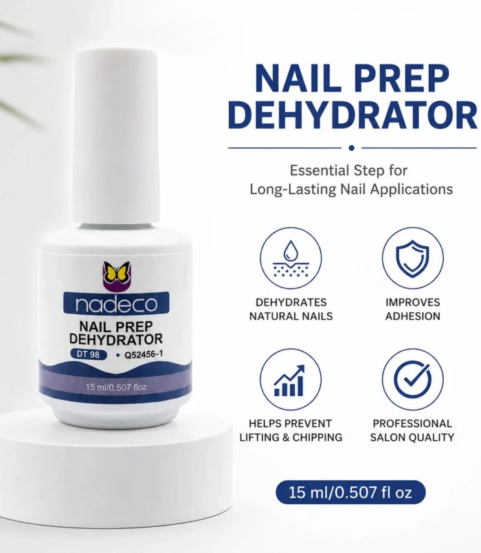 Nadeco Nail Prep Dehydrator, 15ml, Removes Oil for Strong Adhesion, Long-Lasting Manicure