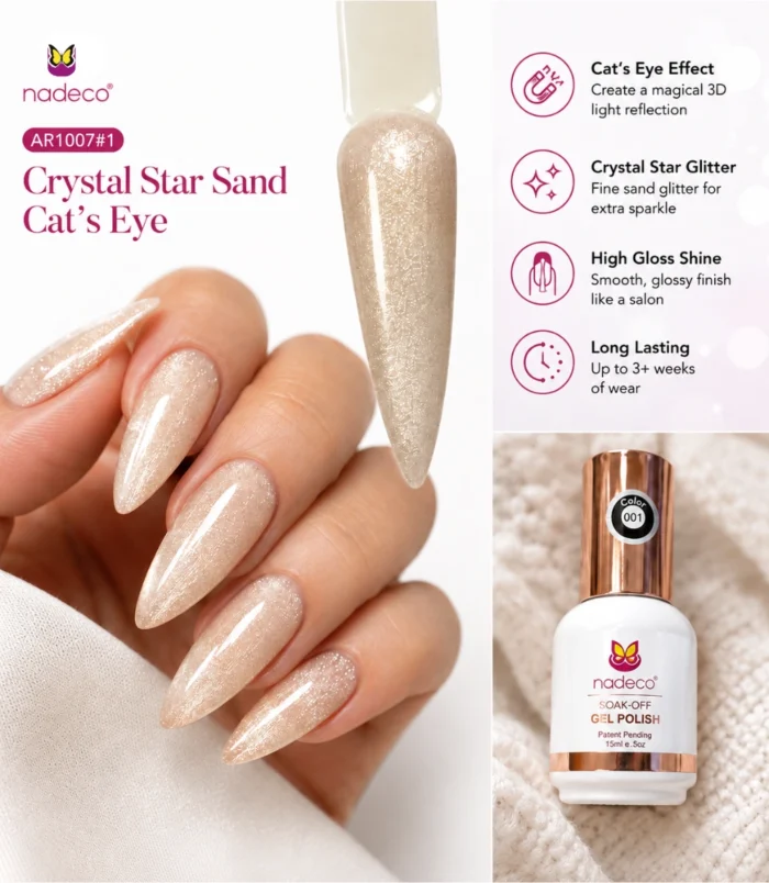 NADECO Crystal Star Sand Cat Eye Gel Nail Polish – Shade 001 - 3 NADECO Crystal Star Sand Cat Eye Gel Nail Polish – Shade 001 - 3