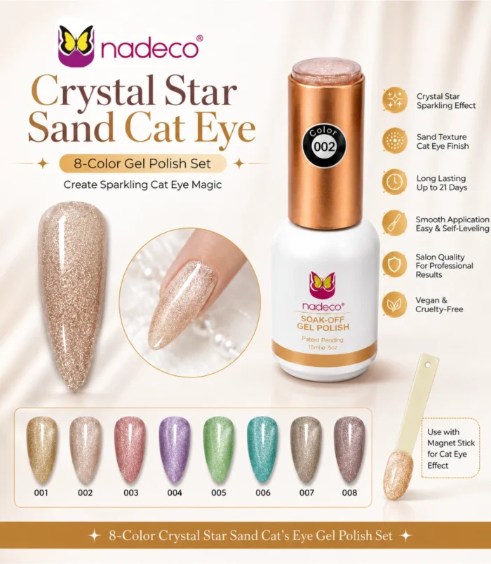 NADECO Crystal Star Sand Cat Eye Gel Nail Polish – Shade 002 -3