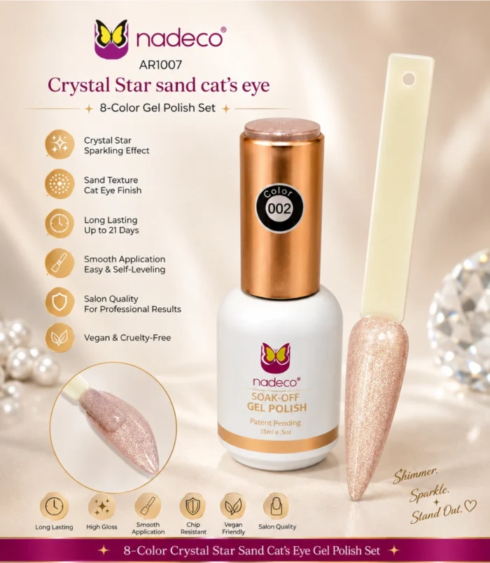 NADECO Crystal Star Sand Cat Eye Gel Nail Polish – Shade 002 -4