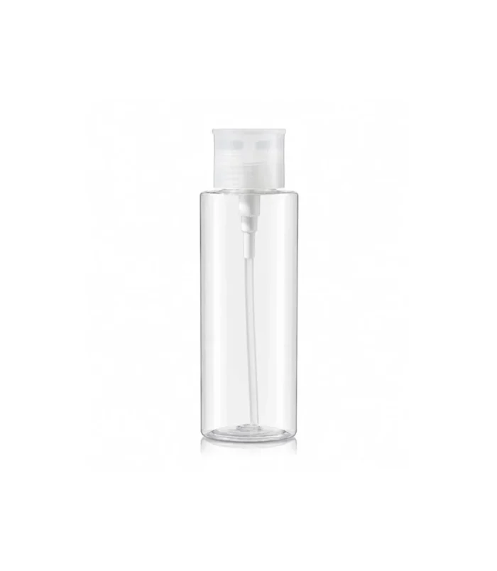 Nadeco Plastic Push Down Empty Lockable Pump Dispenser Bottle for Nail Polish and Makeup Remover, 150ML – Transparent Bottle -1 Nadeco Plastic Push Down Empty Lockable Pump Dispenser Bottle for Nail Polish and Makeup Remover, 150ML – Transparent Bottle -1
