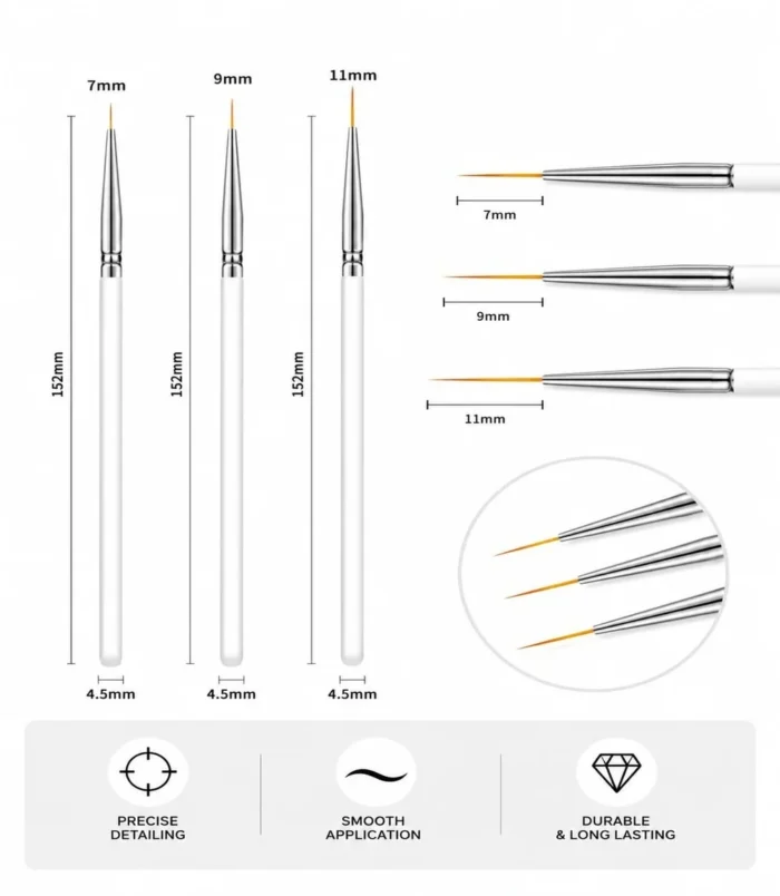 NADECO Professional Fine Detail Nail Art Liner Brush Set -2