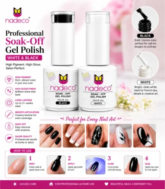 Nadeco Soak-Off Gel Polish – White & Black Combo -2 Nadeco Soak-Off Gel Polish – White & Black Combo -2