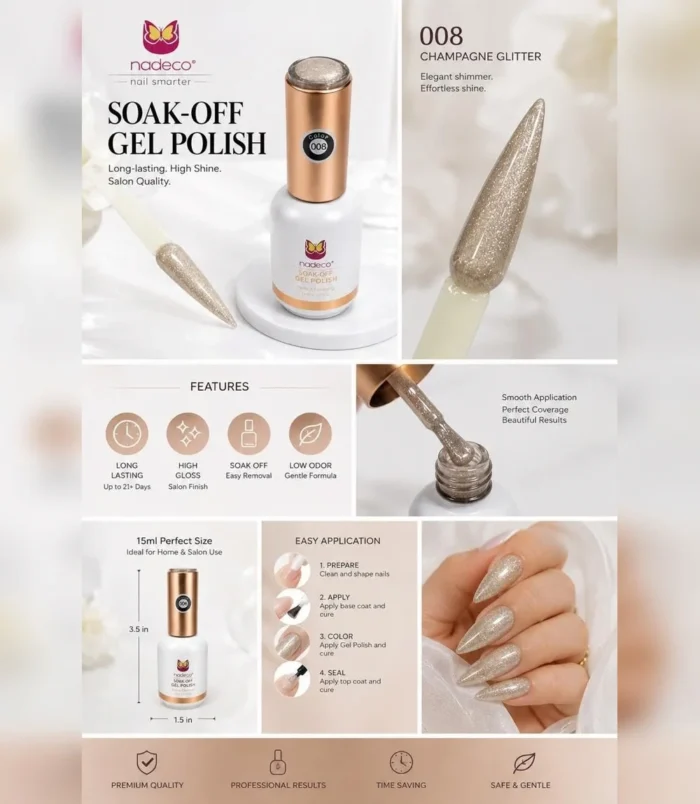 NADECO Crystal Star Sand Cat Eye Gel Nail Polish – Shade 008 -3 NADECO Crystal Star Sand Cat Eye Gel Nail Polish – Shade 008 -3