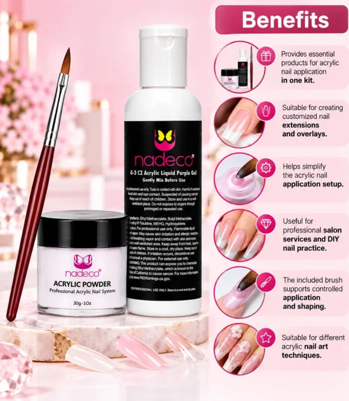 NADECO Nail Kit with Acrylic Powder, Acrylic Liquid Monomer & Nail Brush -2